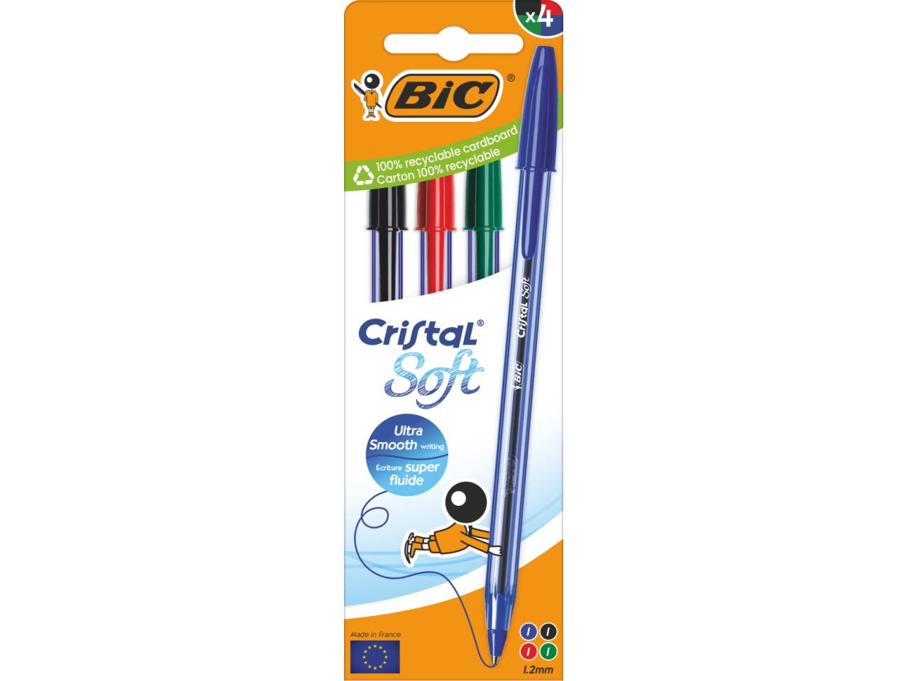 Penna Bic Cristal Soft a sfera colori assortiti, tratto 1.2 mm, confezione 4 pezzi