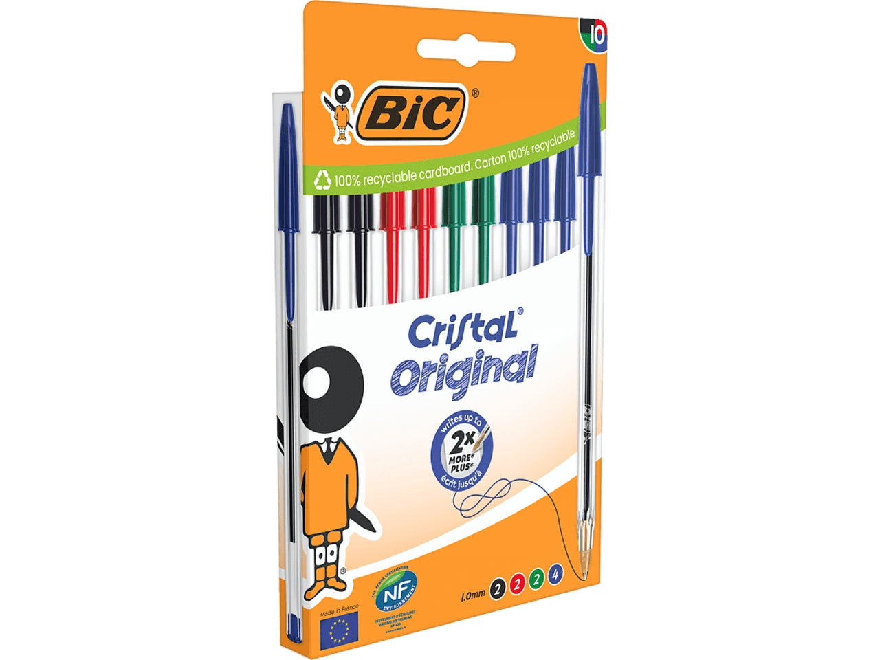 Penna Bic Cristal Original a sfera colori assortiti, tratto 1.00 mm, confezione 10 pezzi