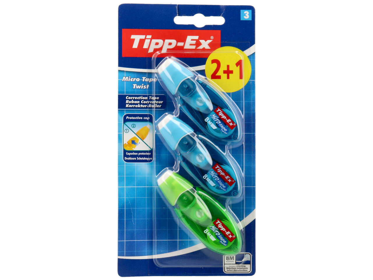 Correttore roller Bic Tipp Ex, set da 3, 8 m