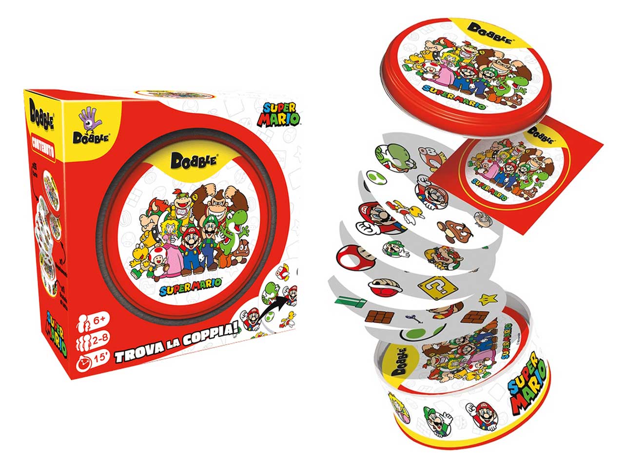 Gioco da Tavolo Dobble Super Mario, Eco-Sleeve, Divertente per Tutta la Famiglia, 2-8 Giocatori, 6+ Anni, Edizione in Italiano | Asmodee