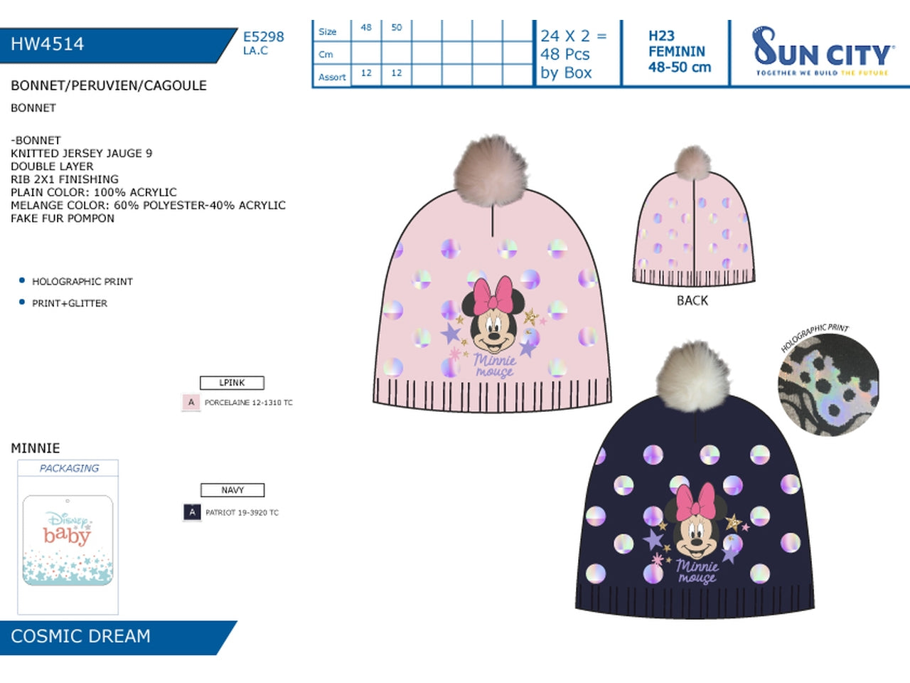 Minnie cappello con pompon taglie disponibili 48 e 50 - colori assortiti