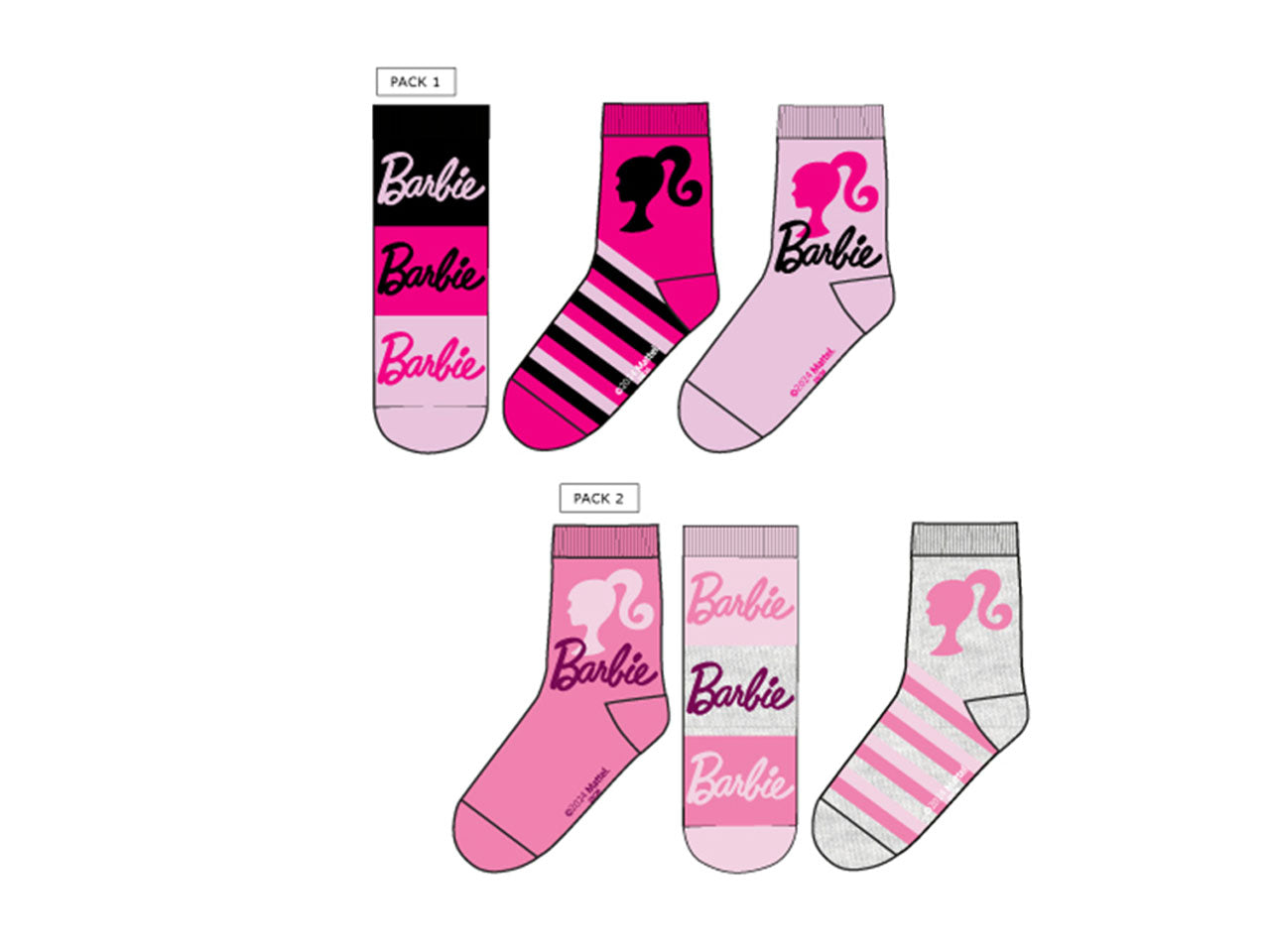 Barbie calzini 3 paia taglie dal 23 al 34