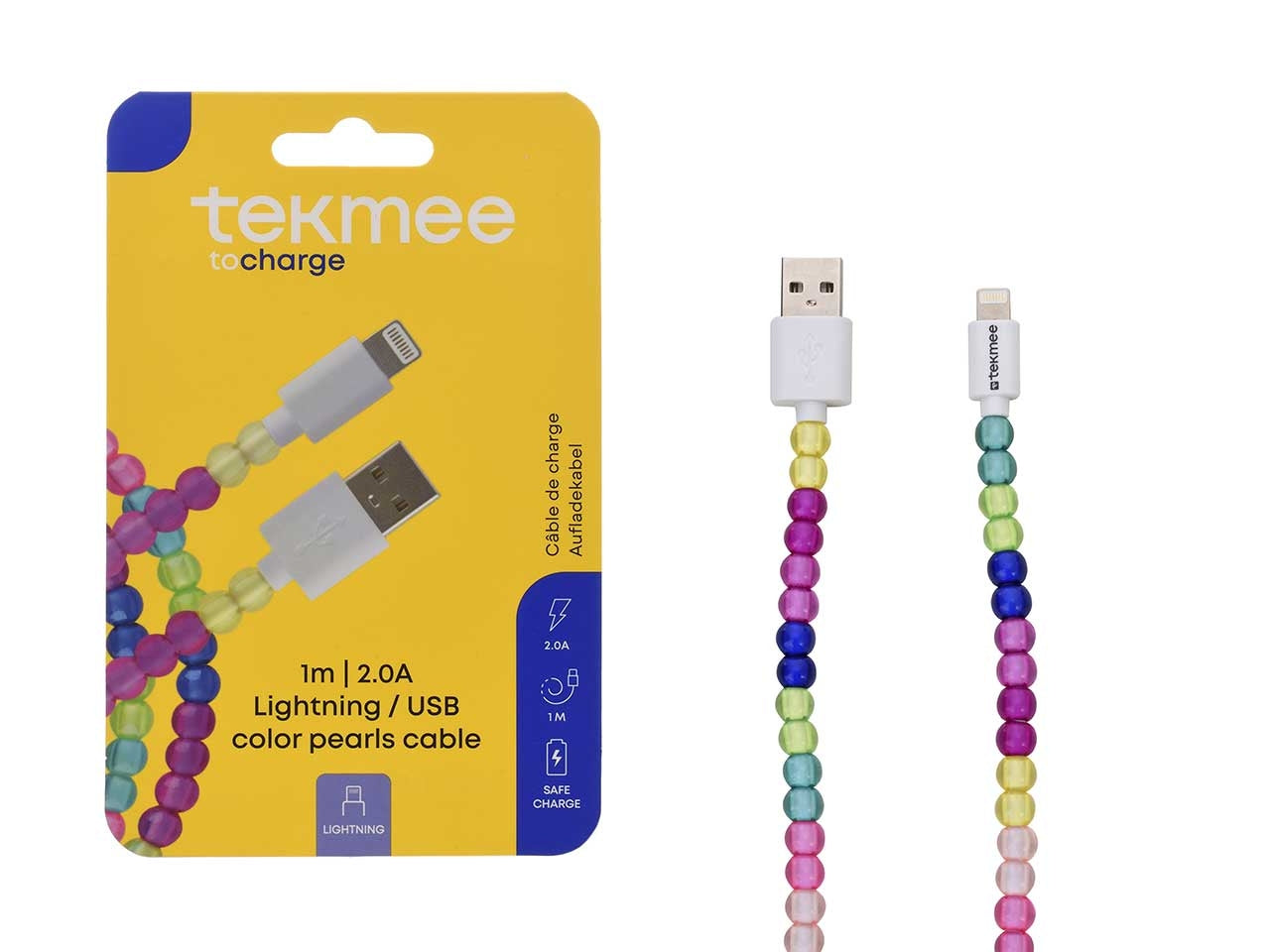 Tekmee cavo 1m usb con perle luminose multicolor