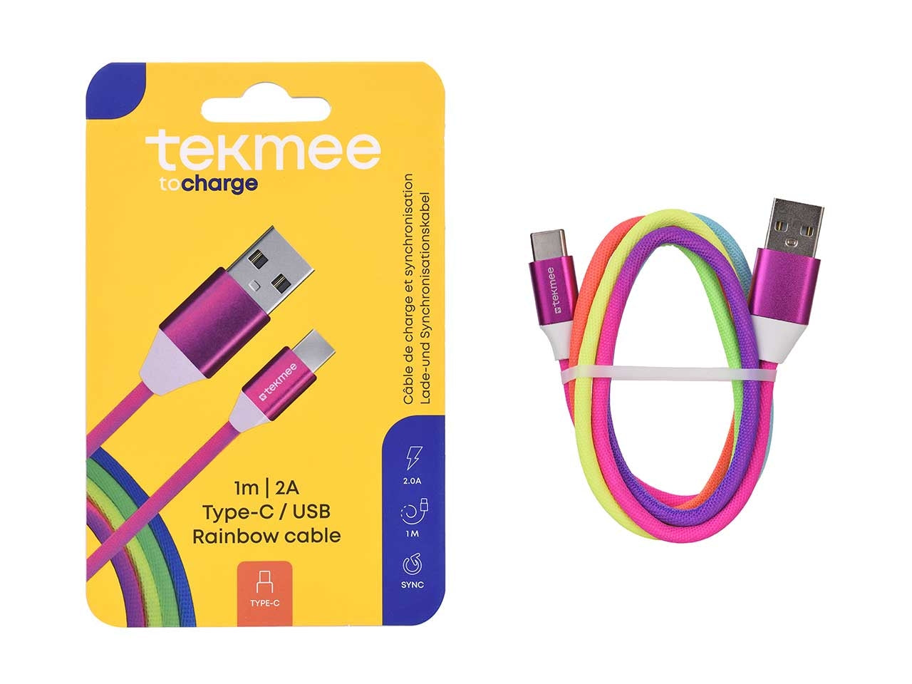 Tekmee cavo arcobaleno in silicone 1m usb type c