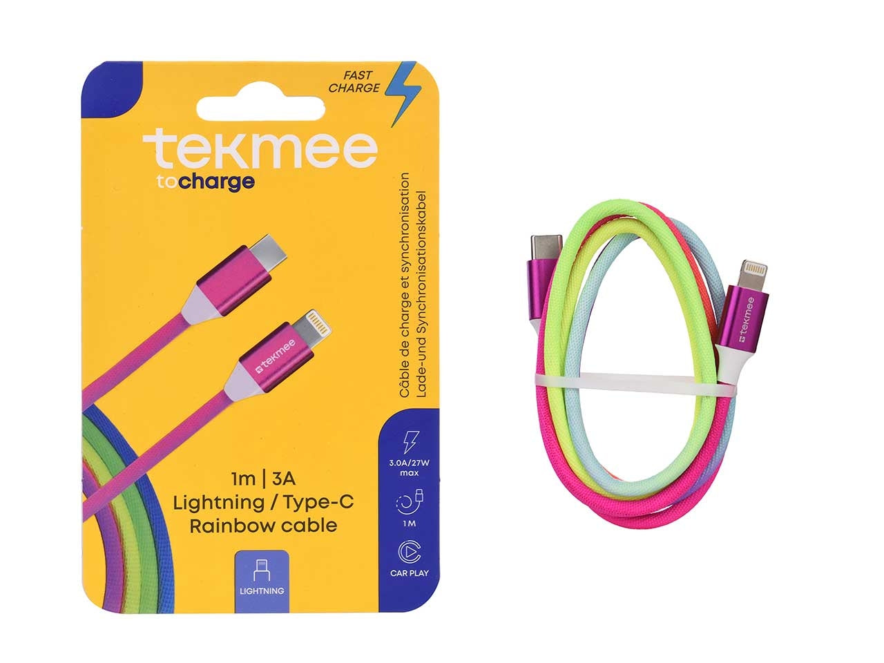 Tekmee cavo arcobaleno luminoso 1m 20w type-c