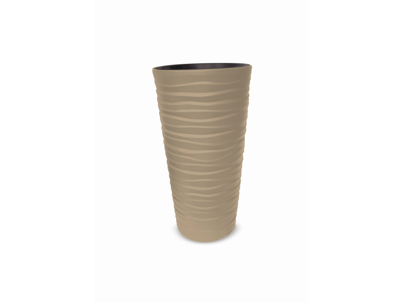 Vaso fioriera, posacenere tondo alto colore tortora in plastica, Bora, 30x52 cm - Blumax