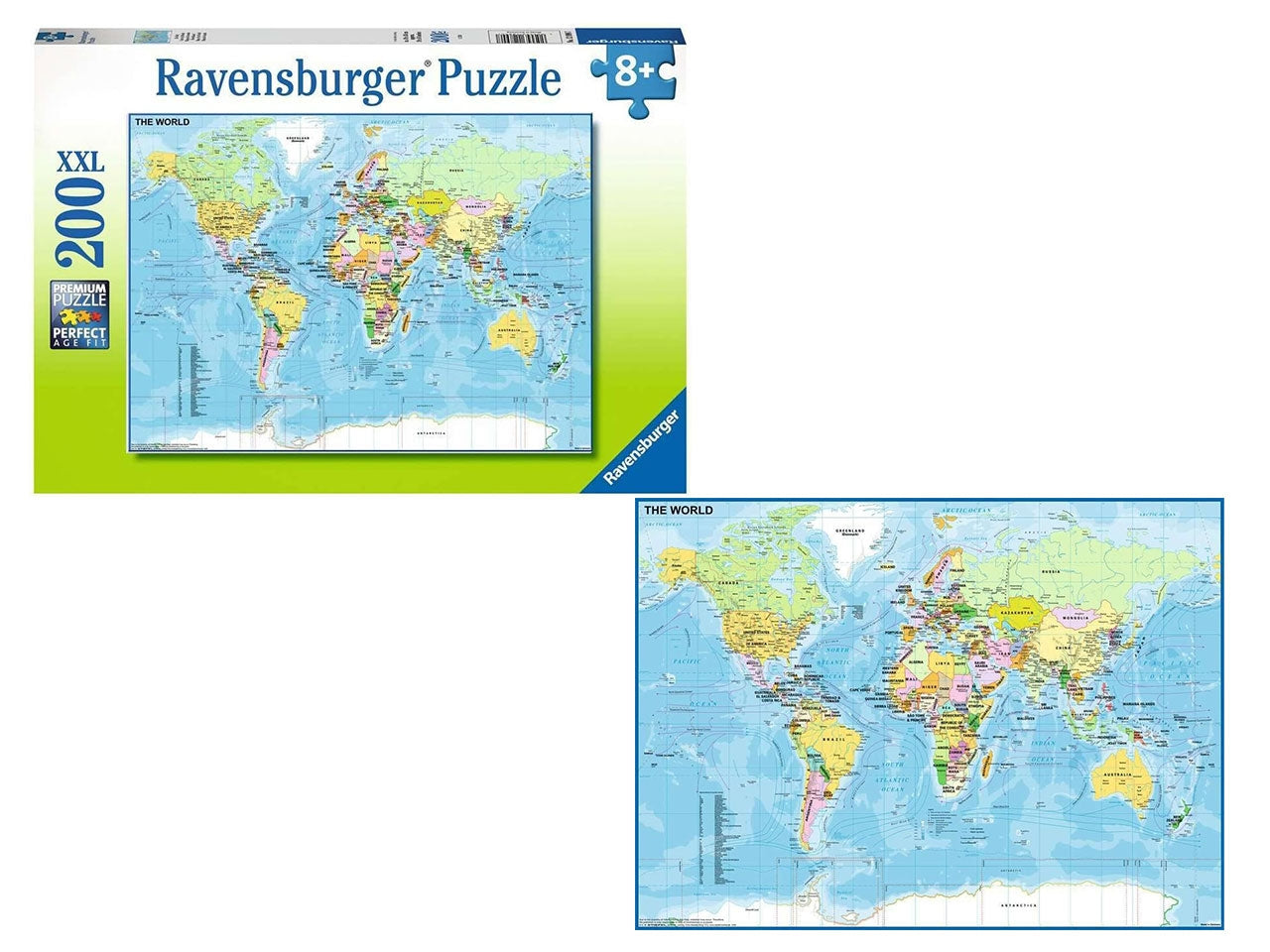 Puzzle Mappa del mondo, 200 Pezzi XXL, Età Raccomandata 8+ Anni - Ravensburger