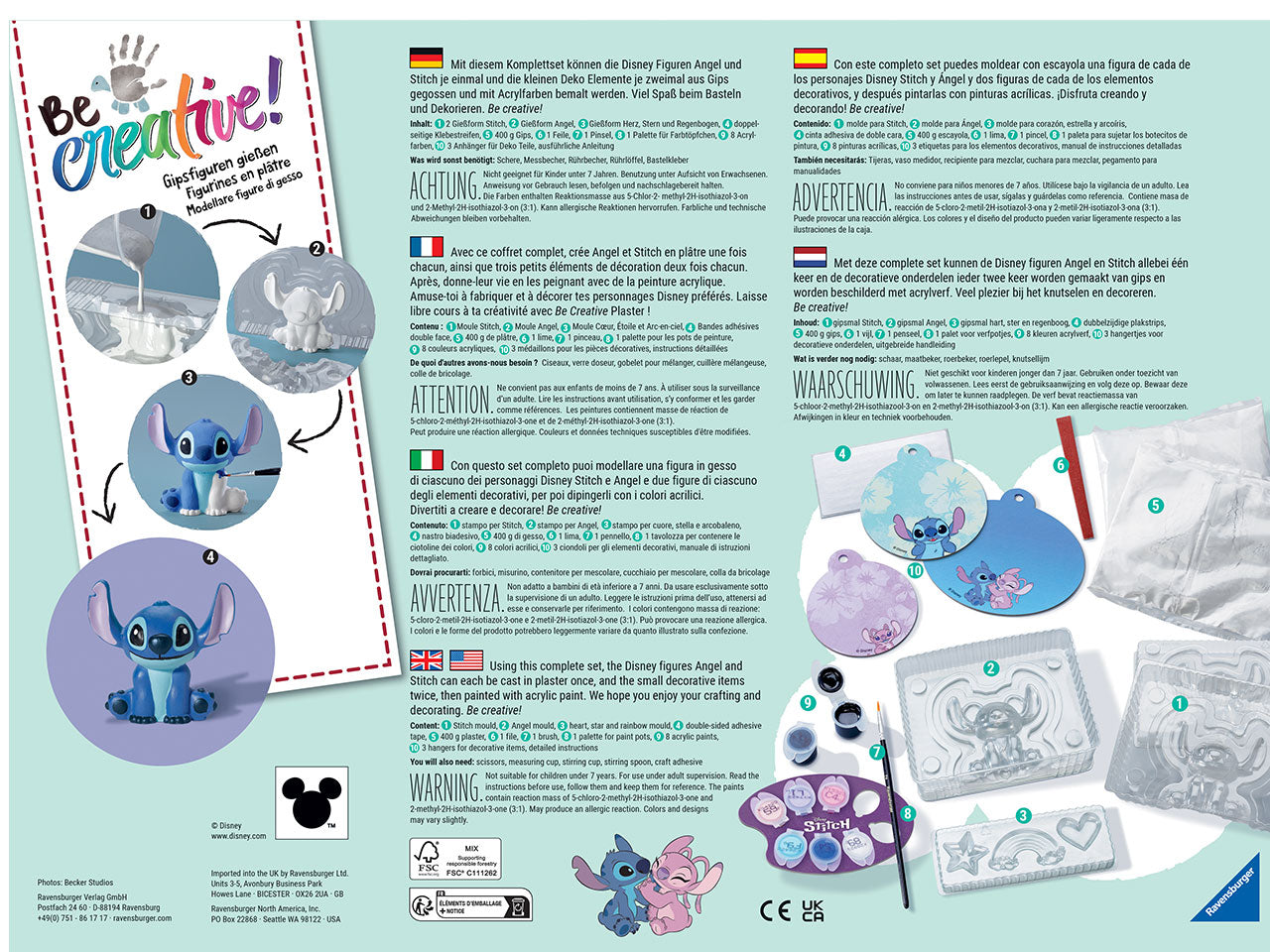 Be Creative Maxi: Creazioni in Gesso di Stitch - Set con Stampi e Colori Acrilici - Ravensburger