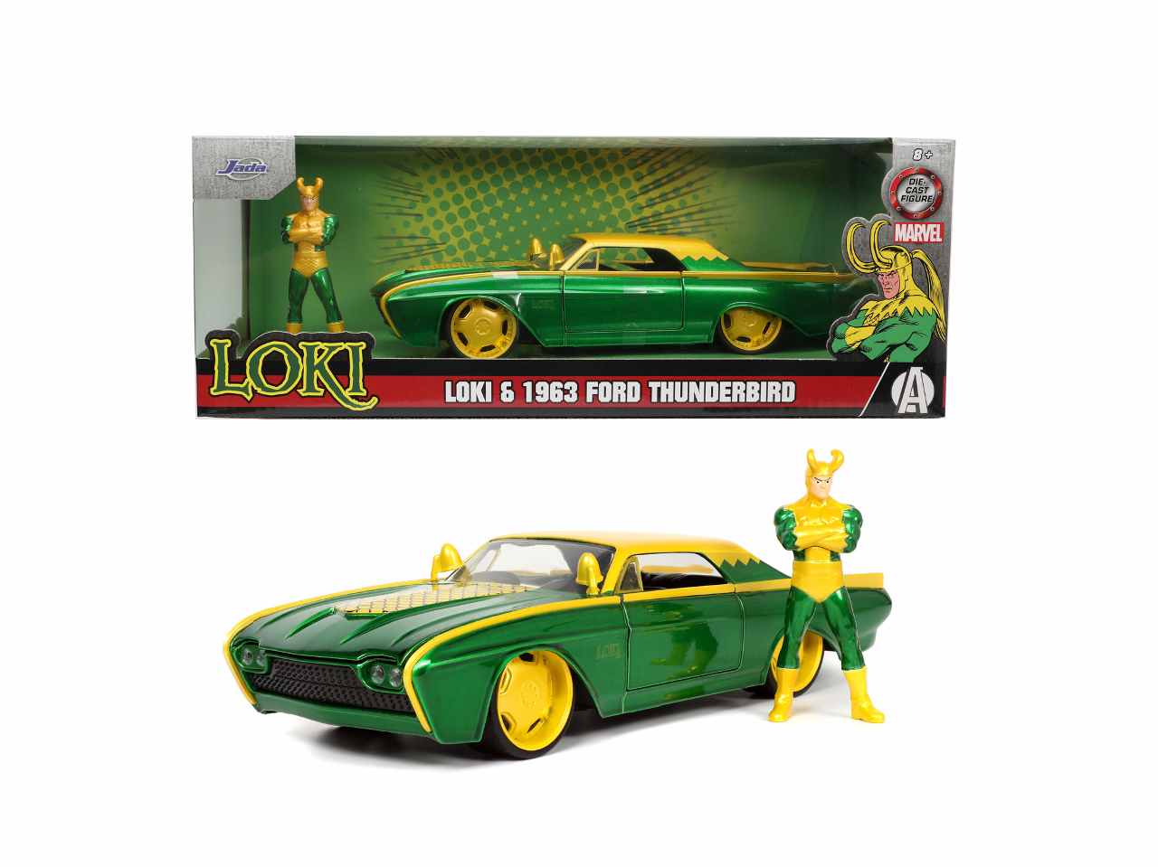 Loki Ford 1963 Thunderbird in Die- Cast 1:24 Marvel Jada Toys Personaggio Da Collezione