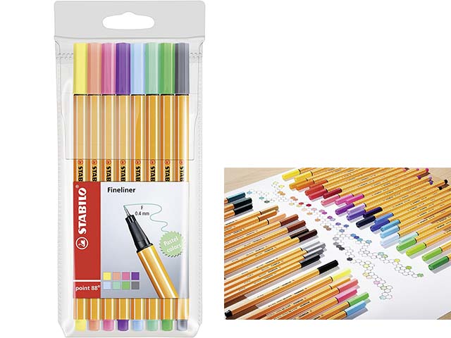 Fineliner STABILO Point 88 Set da 8 Pennarelli Colori Pastello Punta 0.4 mm