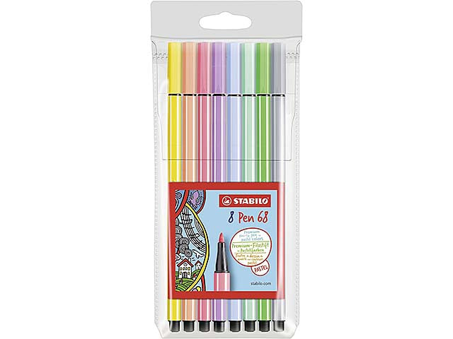 STABILO Pen 68 Colori Pastello Set da 8 Pennarelli Punta 1 mm