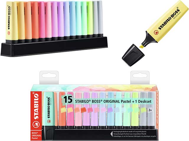 Evidenziatore STABILO BOSS ORIGINAL Colori Pastello Desk-Set da 15 Tratto 2-5 mm