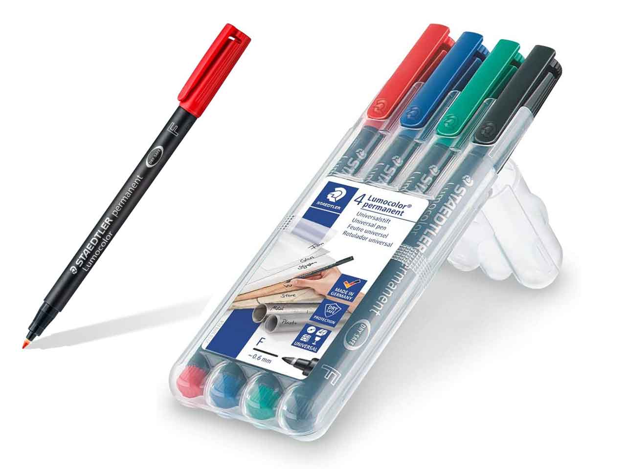 Penna con punta sintetica staedtler lumocolor permanent, punta fine f assortiti 0,6 mm