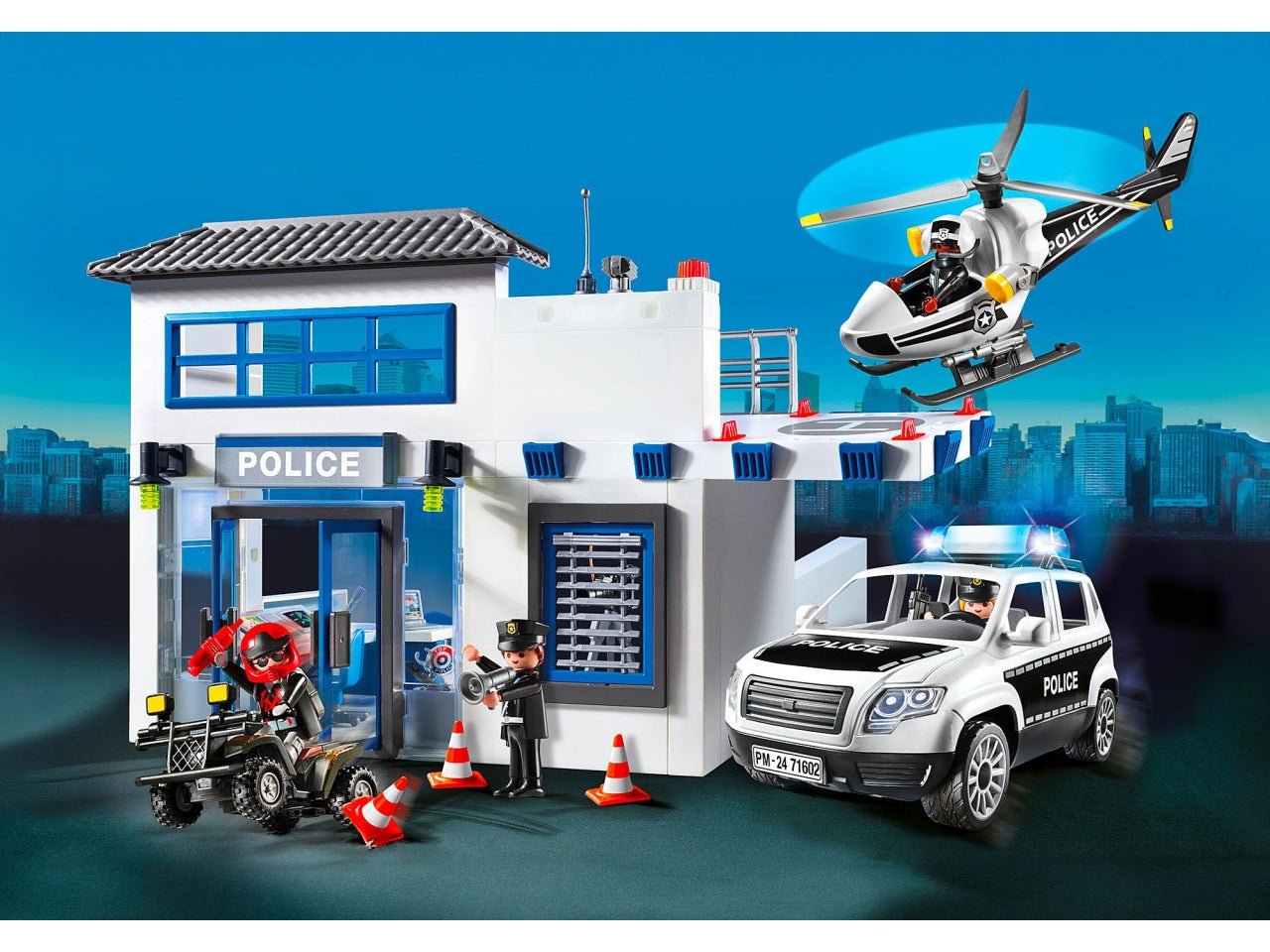 Playmobil Centrale della Polizia, edizione esclusiva per il 50° anniversario, con funzioni interattive, celle di fuga e piattaforma per elicotteri, giocattolo per bambini dai 4 anni in su | Playmobil