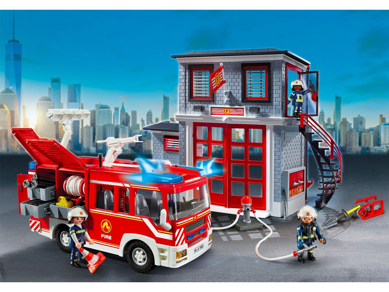 Playmobil Mega Set dei Vigili del Fuoco, edizione esclusiva per il 50° anniversario, con veicoli di emergenza dettagliati e accessori interattivi, giocattolo per bambini dai 4 anni in su | Playmobil