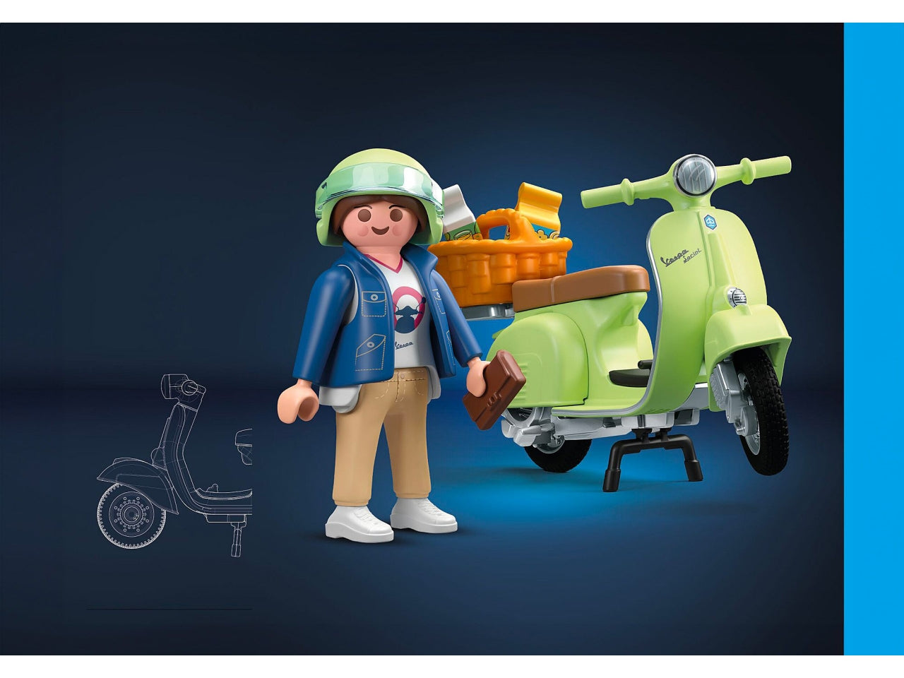 Playmobil 1969 Vespa 150 Sprint Veloce Verde Chiaro, scooter retrò con personaggio, accessori e cestino, giocattolo per bambini dai 5 anni in su | Playmobil