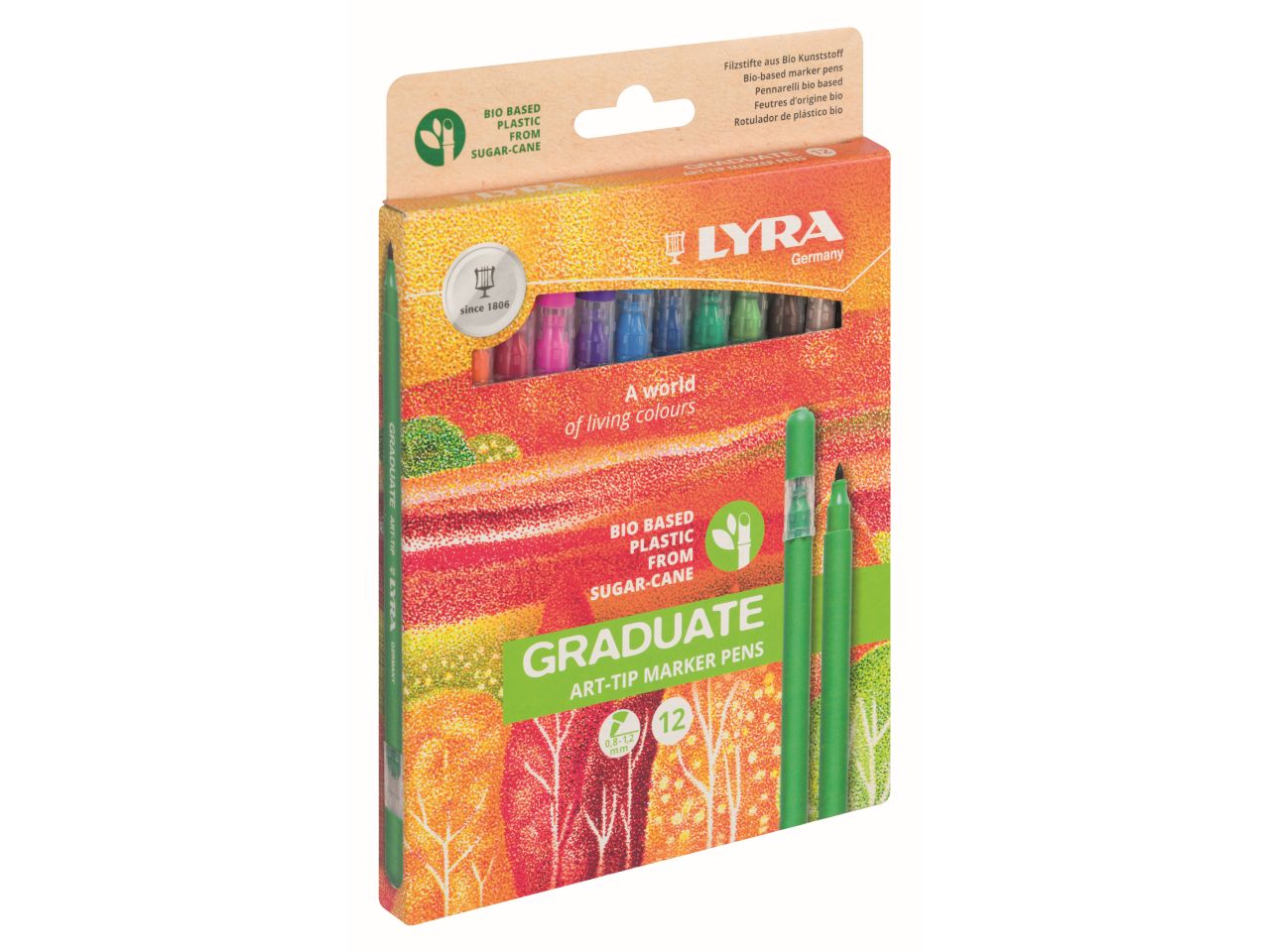 Pennarelli lyra graduate art-tip inodore in plastica bio - la confezione comprende 12 pennarelli