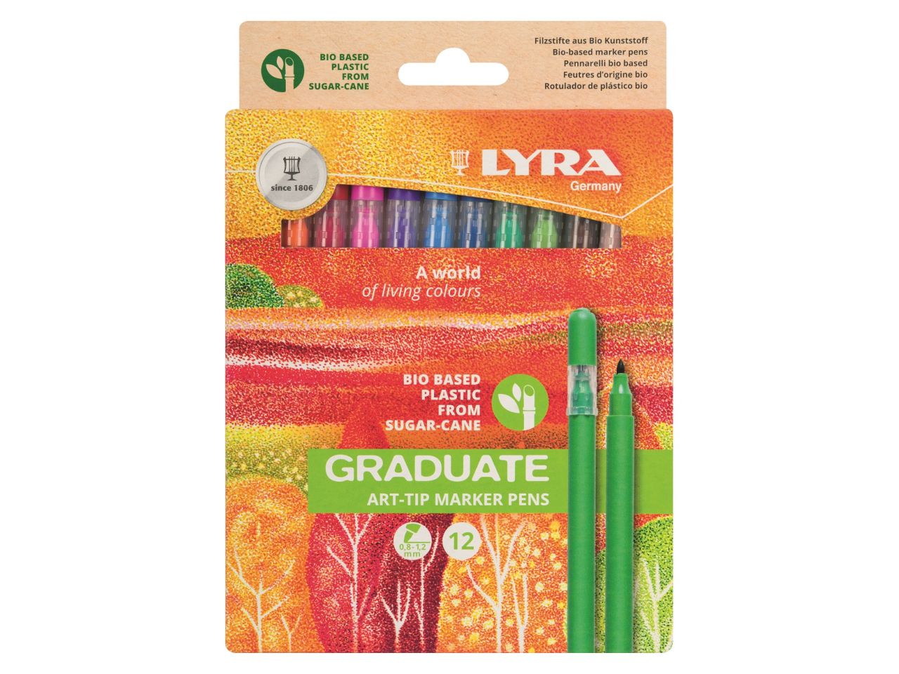 Pennarelli lyra graduate art-tip inodore in plastica bio - la confezione comprende 12 pennarelli