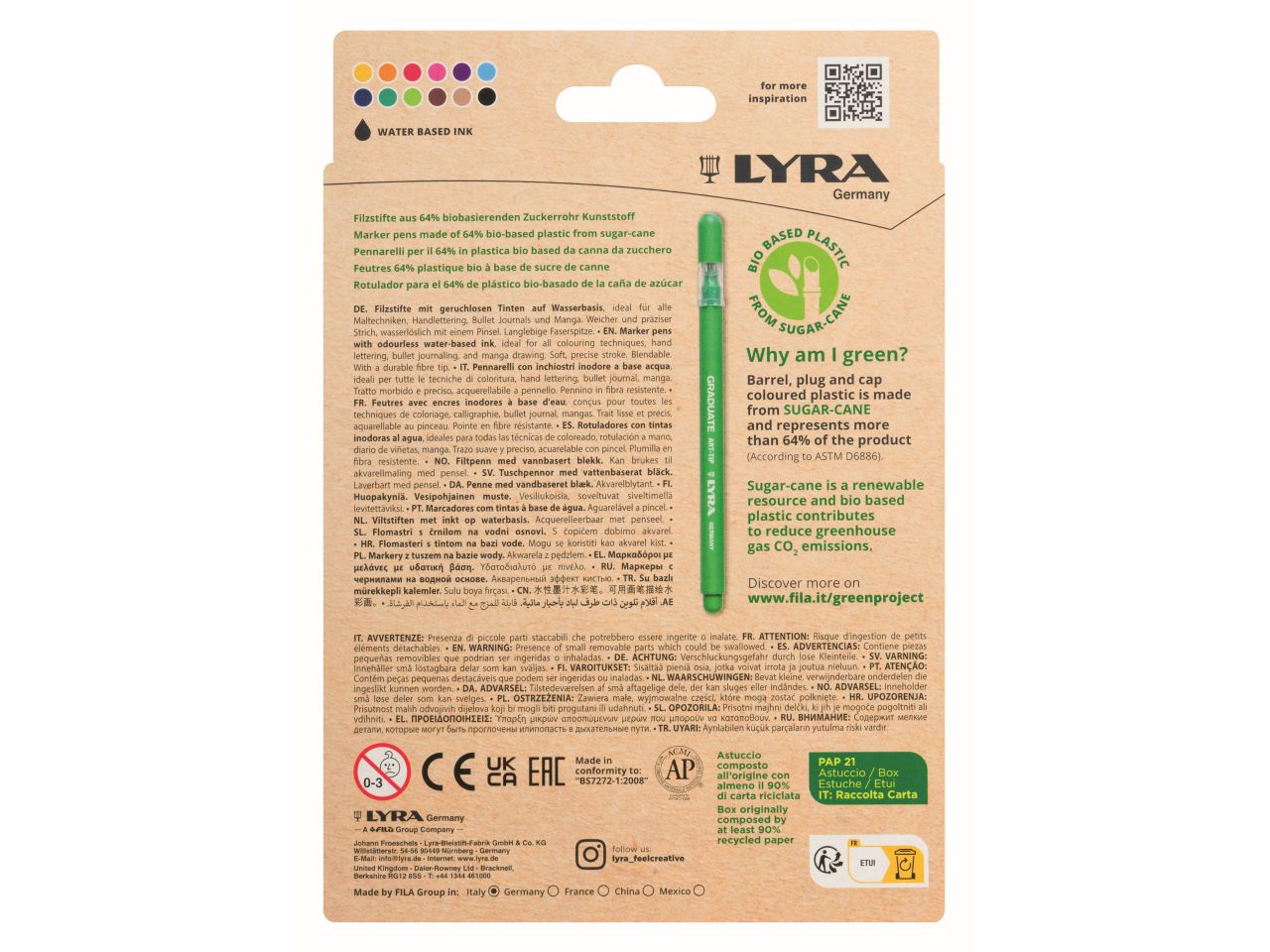 Pennarelli lyra graduate art-tip inodore in plastica bio - la confezione comprende 12 pennarelli