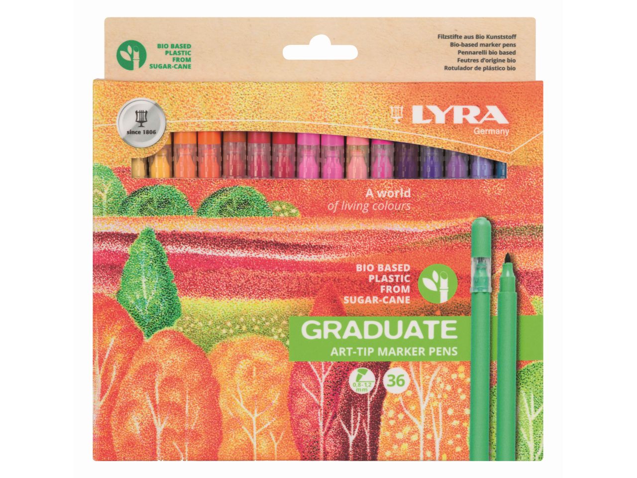 Pennarelli lyra graduate art-tip inodore in plastica bio - la confezione comprende 36 pennarelli