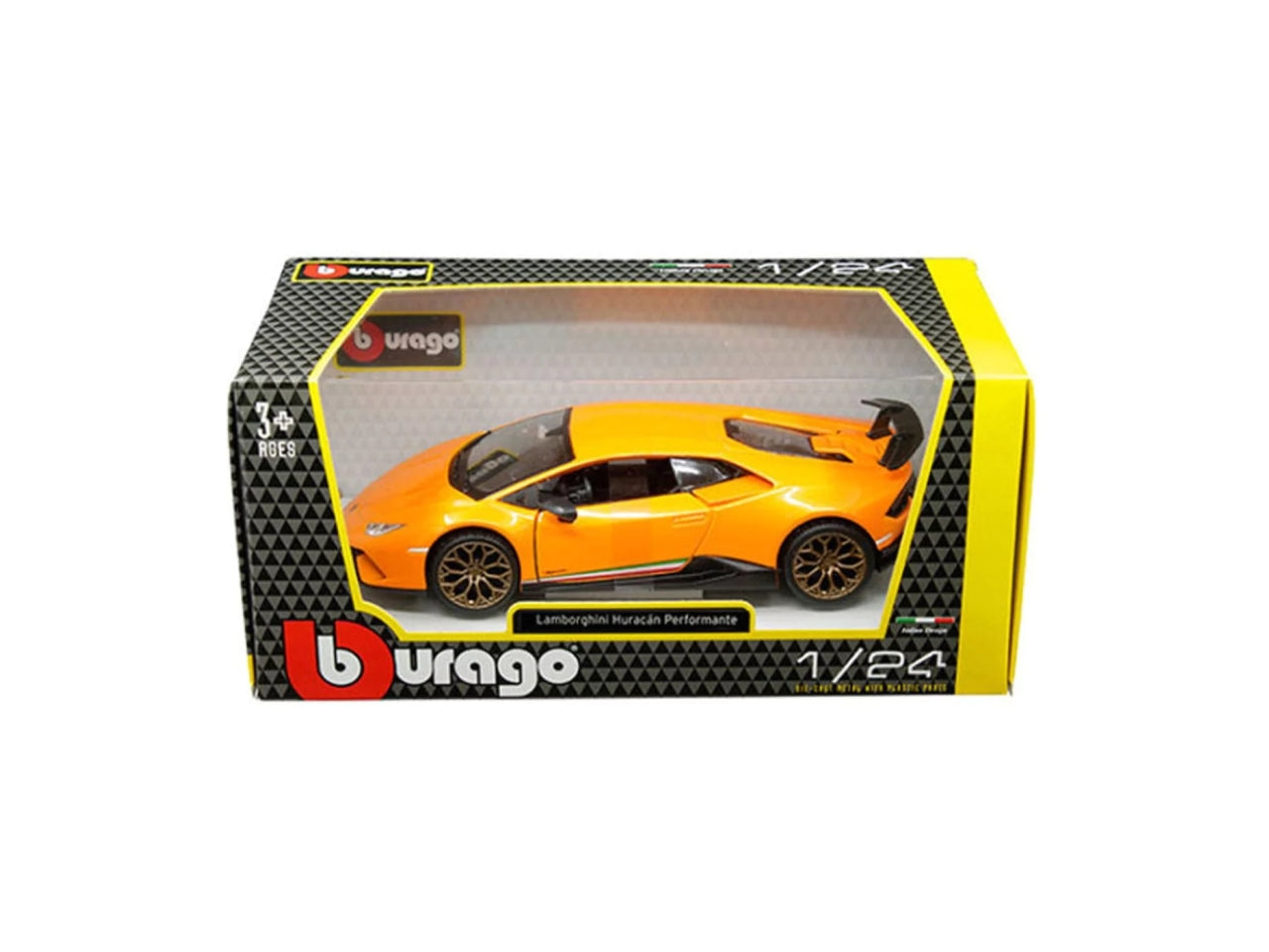 Modellino Auto Lamborghini Huracan Performante - Scala 1:24: Die-cast Arancione, Licenza Ufficiale Lamborghini, Dettagli Realistici, Dimensioni 10,2x12,5x24,2 cm, Età 3+ | Bburago