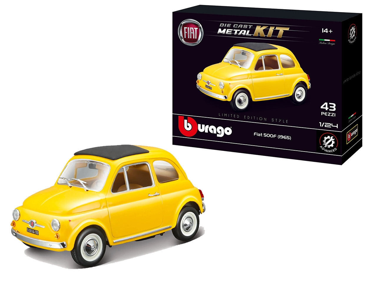 Modellino Auto Fiat 500F 1965 - Scala 1:24: Die-cast, Licenza Ufficiale Fiat, Kit di Montaggio da 43 Pezzi, Dimensioni 10,5x11,4x22,9 cm, Età 3+ | Burago