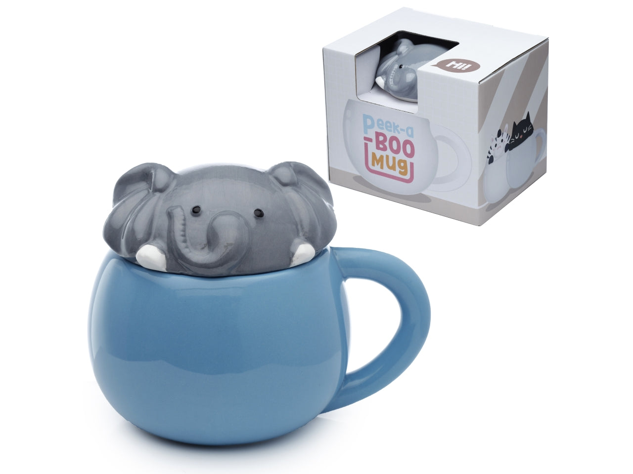 Tazza mug in ceramica dolomite azzurro e grigio con coperchio a forma di testa di elefante - Puckator