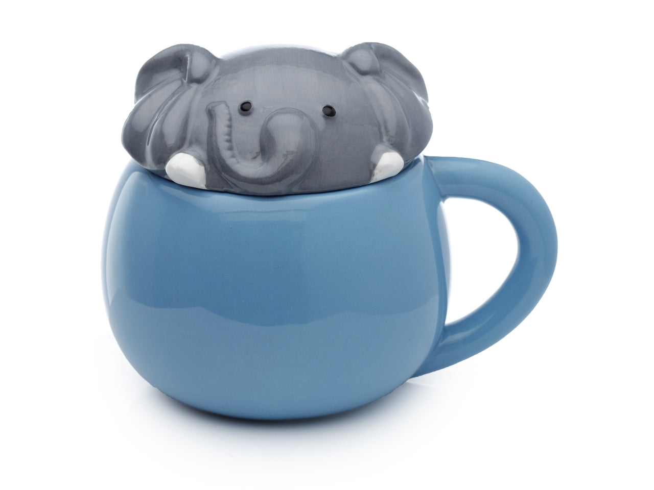 Tazza mug in ceramica dolomite azzurro e grigio con coperchio a forma di testa di elefante - Puckator