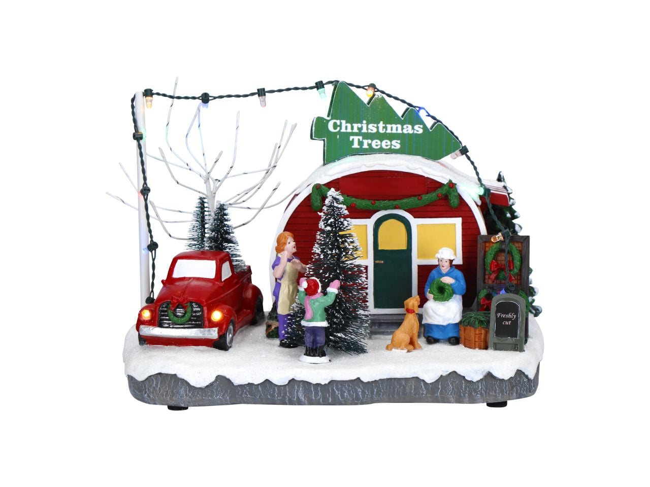 Giostrina animata negozio di alberi di natale con led a batteria misura 22x14x16cm multicolor