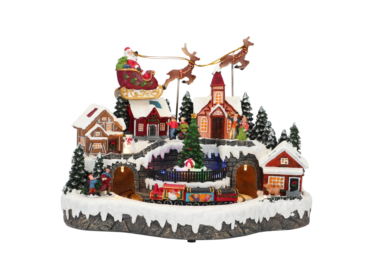 Giostrina natalizia con slitta di babbo natale 33,5x25x27cm con led