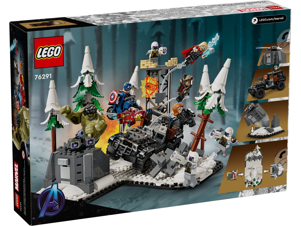 LEGO Marvel - Playset Avengers: questo giocattolo con supereroi costruibili ricrea lepica battaglia di Avengers: Age of Ultron dei Marvel Studios con una serie di minifigure e caratteristiche autentiche 76291