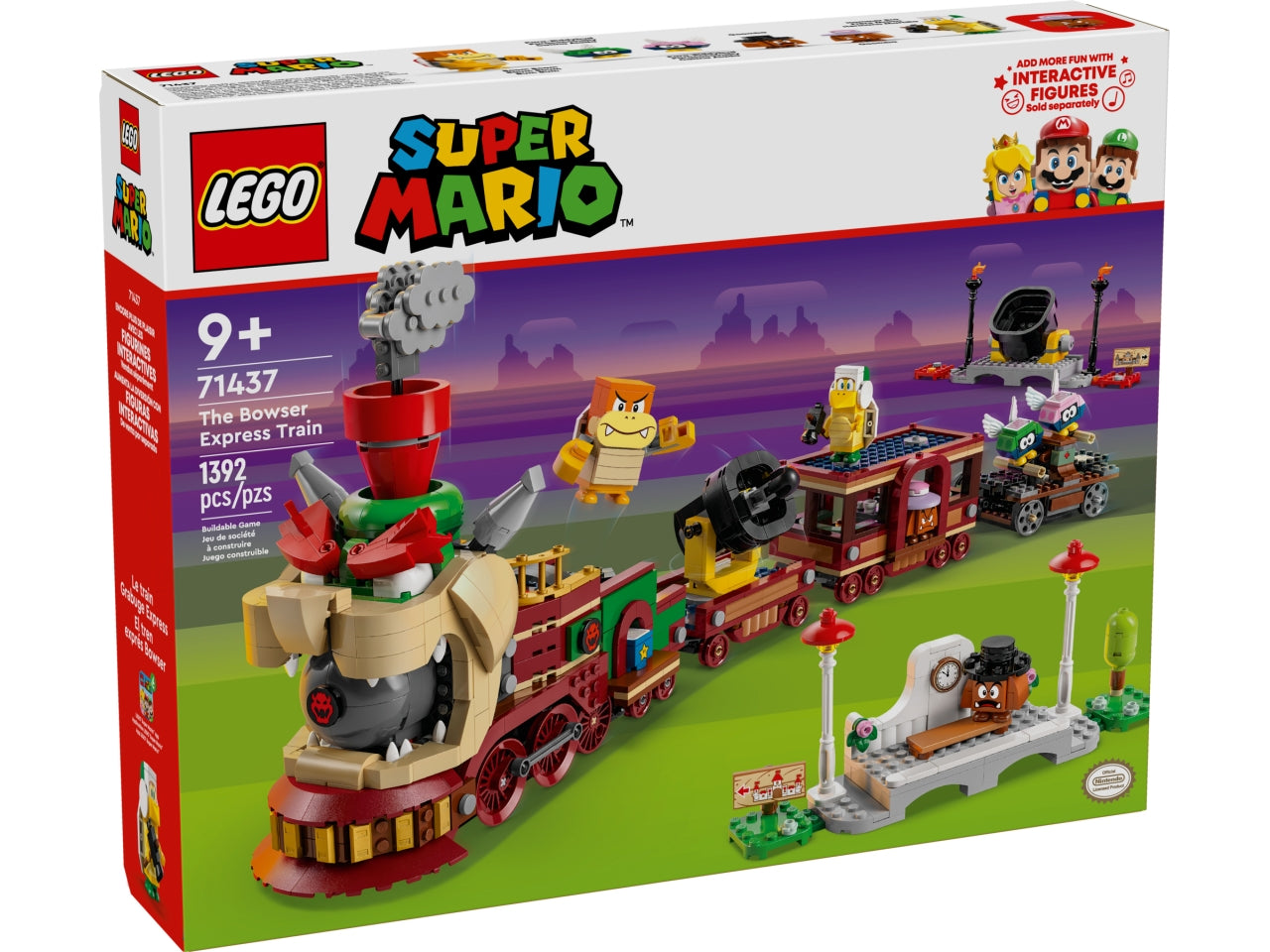 LEGO Super Mario - Treno Bowser Express giocattolo per i bambini: tutti a bordo per tanto divertimento con questo set di gioco, contenente un treno dettagliato, 2 stazioni ferroviarie e un carrello a mano 71437