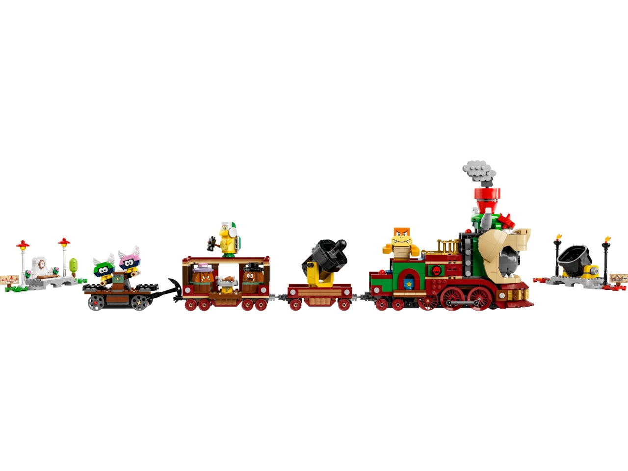 LEGO Super Mario - Treno Bowser Express giocattolo per i bambini: tutti a bordo per tanto divertimento con questo set di gioco, contenente un treno dettagliato, 2 stazioni ferroviarie e un carrello a mano 71437