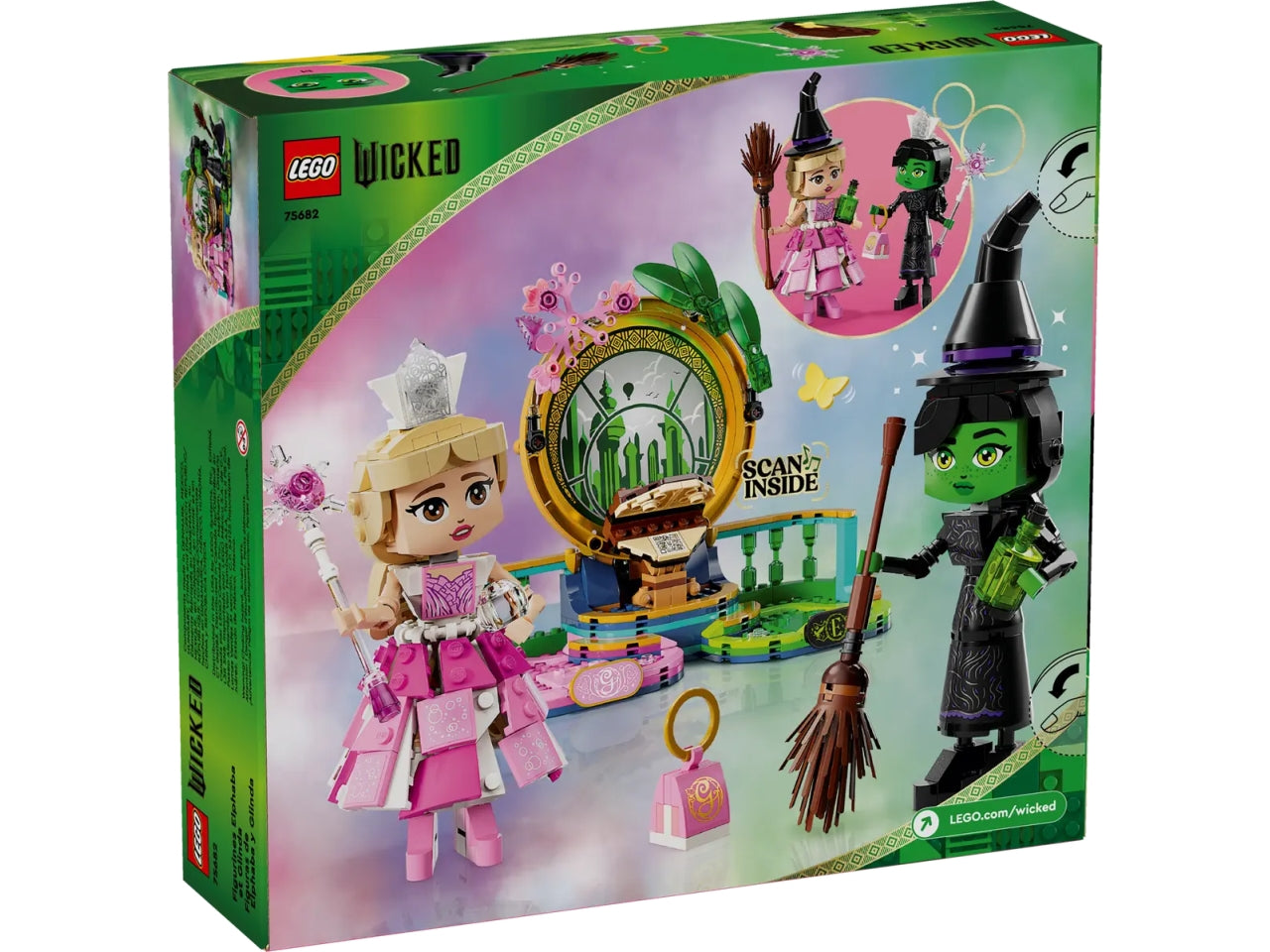 LEGO Wicked Personaggi di Elphaba e Glinda, Giochi di Fantasia per Bambine e Bambini da 10 Anni, 2 Figure da Costruire con Scopa Giocattolo, Borsa e Corona, Idea Regalo di Compleanno dal Film 75682