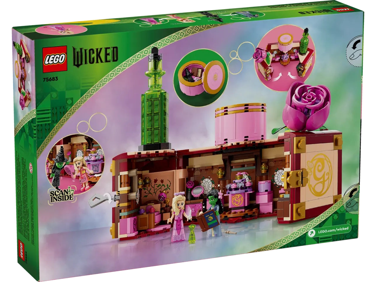 LEGO Wicked Il Dormitorio di Glinda ed Elphaba, Giochi di Fantasia per Bambine e Bambini da 8 Anni in su, Baule Apribile con Camera da Letto da Costruire con 2 Personaggi del Film, Idea Regalo 75683