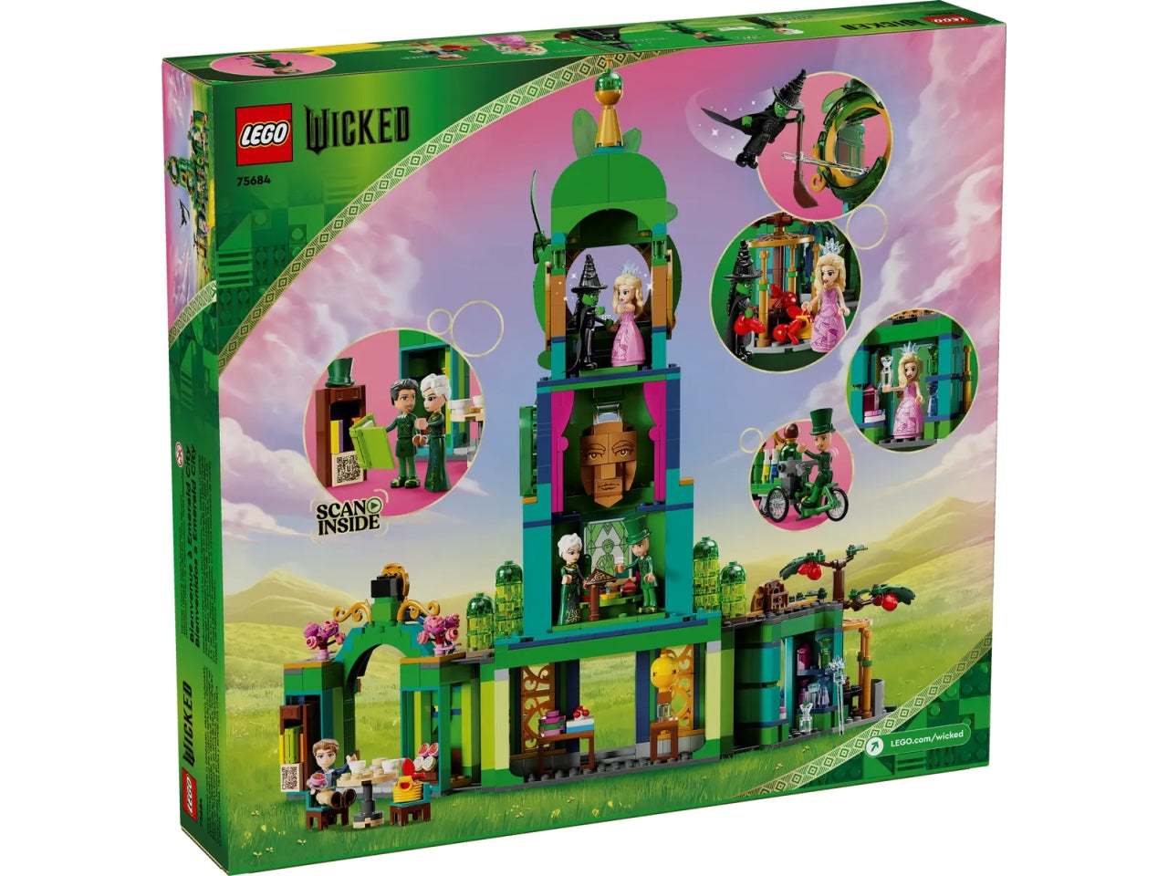 LEGO Wicked Benvenuti nella Città di Smeraldo, Gioco da Collezione per Bambine e Bambini da 9 Anni con Torre Giocattolo da Costruire e 5 Personaggi del Film tra cui Glinda e Elphaba, Idea Regalo 75684