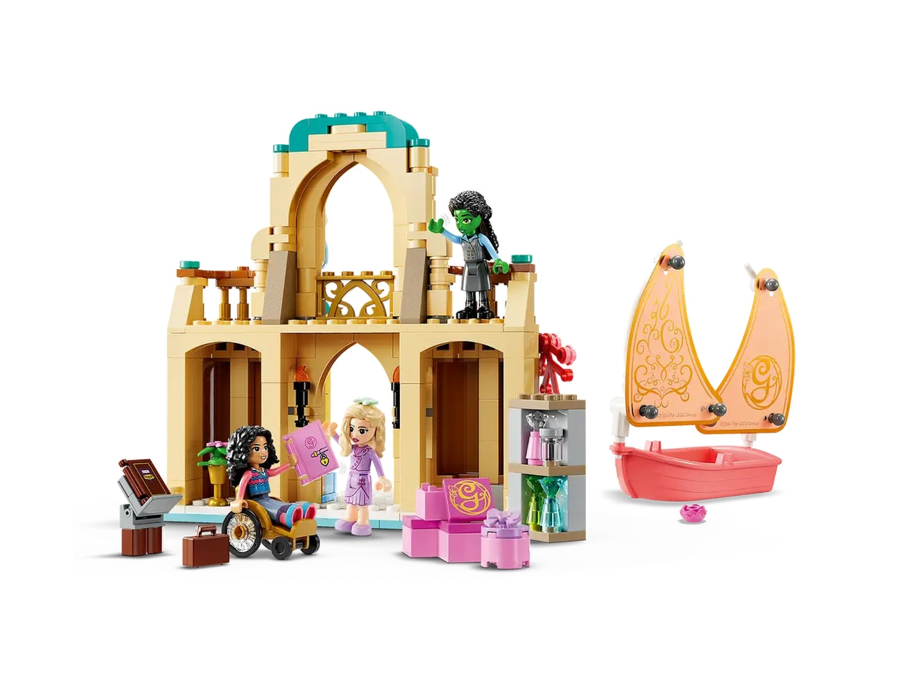 LEGO Wicked Glinda, Elphaba e Nessarose allUniversità di Shiz, Giochi di Fantasia per Bambine e Bambini da 7 Anni con Barca, Casa delle Bambole Giocattolo e 3 Mini Bamboline, Idea Regalo 75681