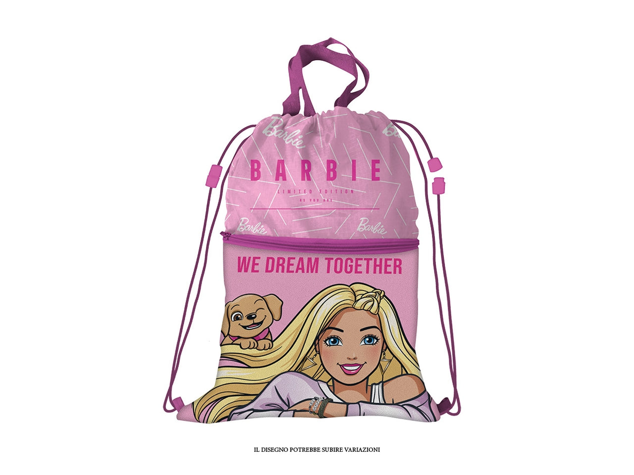 Sacca zaino Barbie bambina rosa in poliestere con tasca e zip 44x34 cm - MC Group