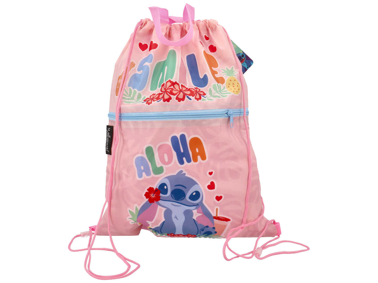 Sacca zaino Stitch bambina rosa in poliestere con tasca e zip 44x34 cm - MC Group