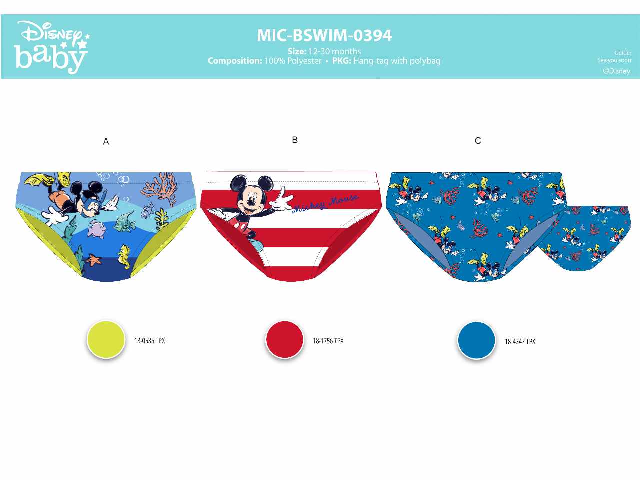 Costume da bagno bimbo slip 12-30 mesi mickey