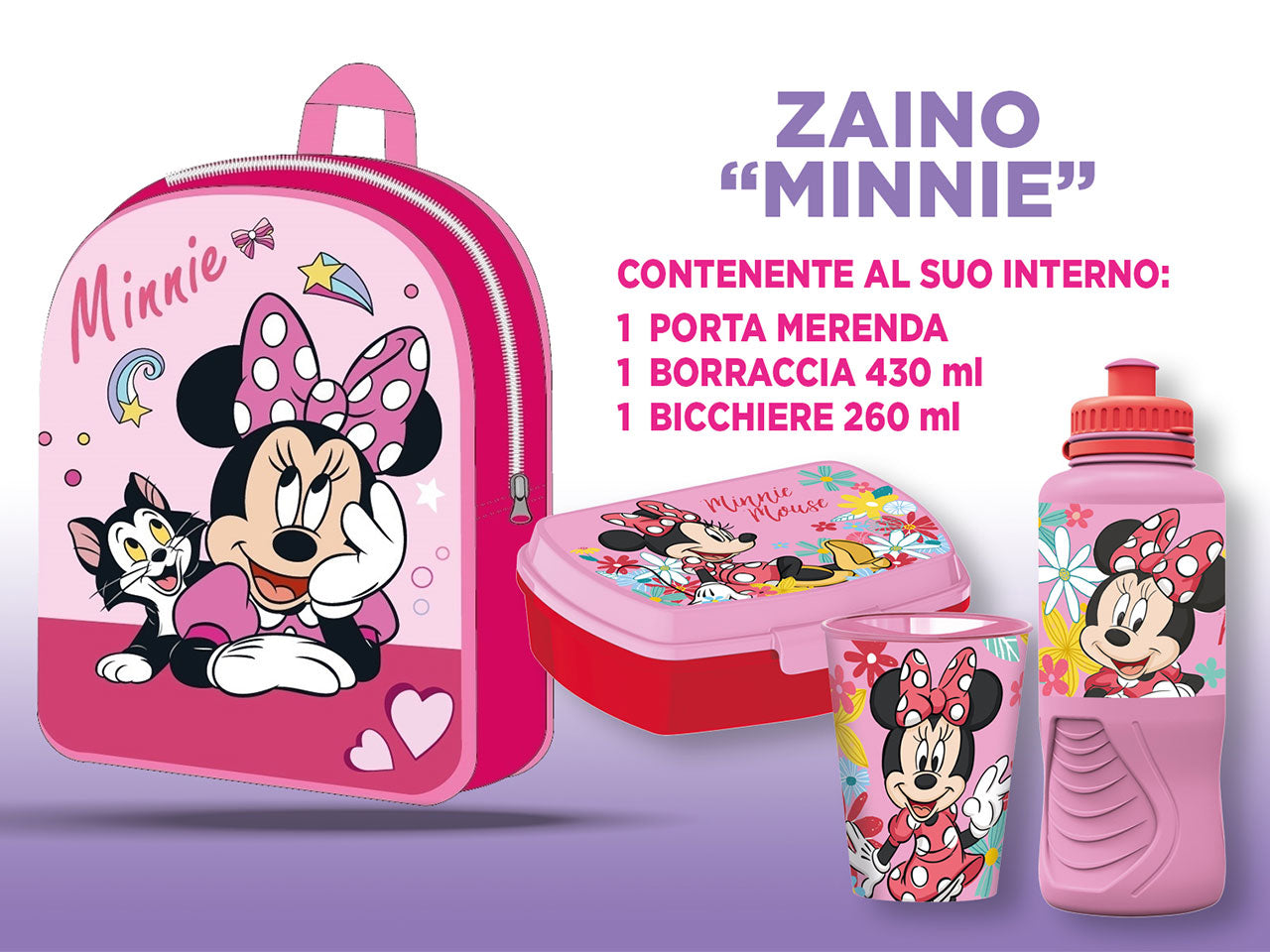 Zainetto asilo Minnie per bambina fucsia e rosa con accessori 30x26x10 cm - Real Trade