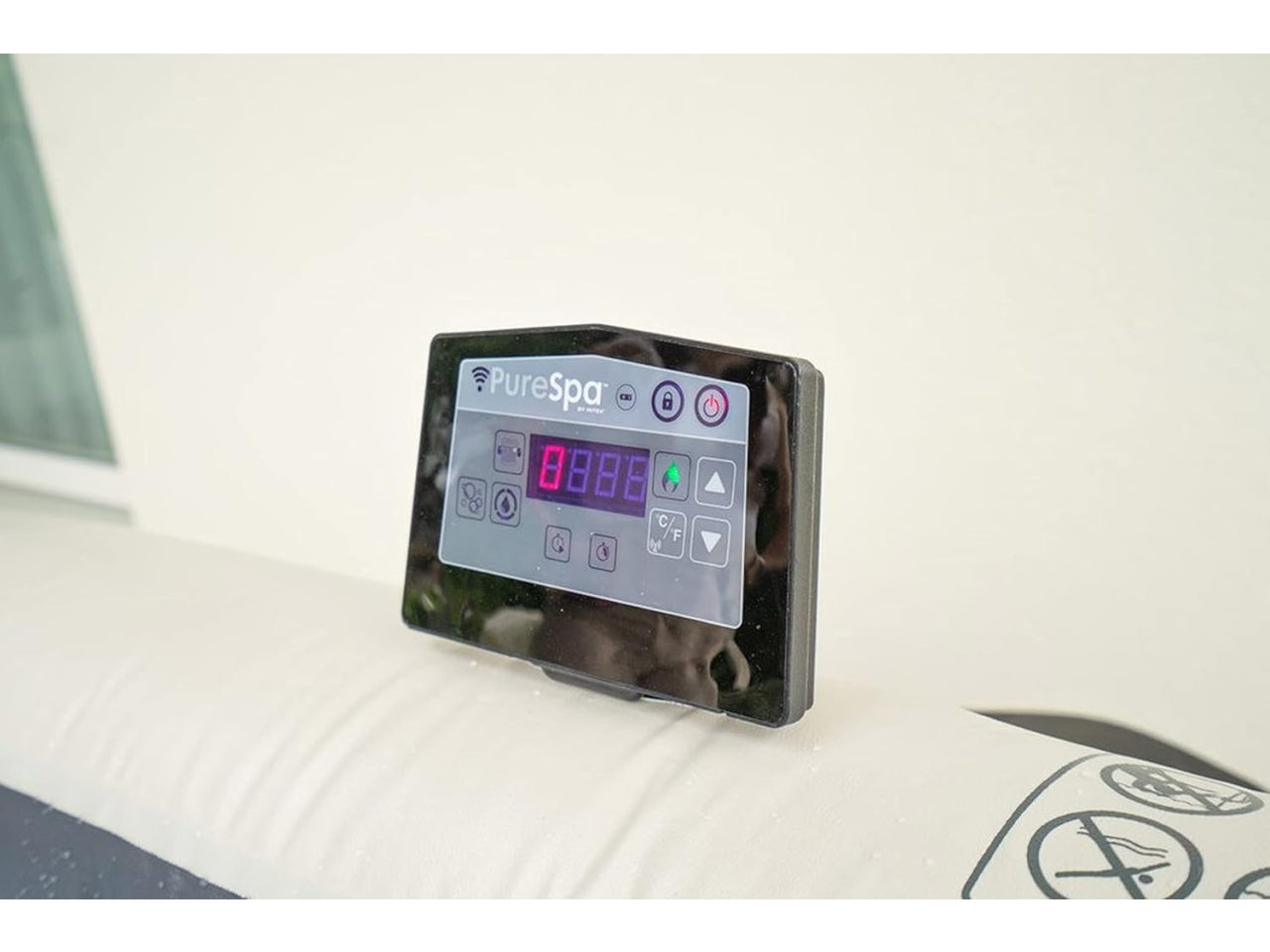 Bubble massage set greystone deluxe 4 posti quadrata con pompa, riscaldatore, sistema di purificazione acqua, 140  getti, telo base, telo copertura, dispenser di cloro