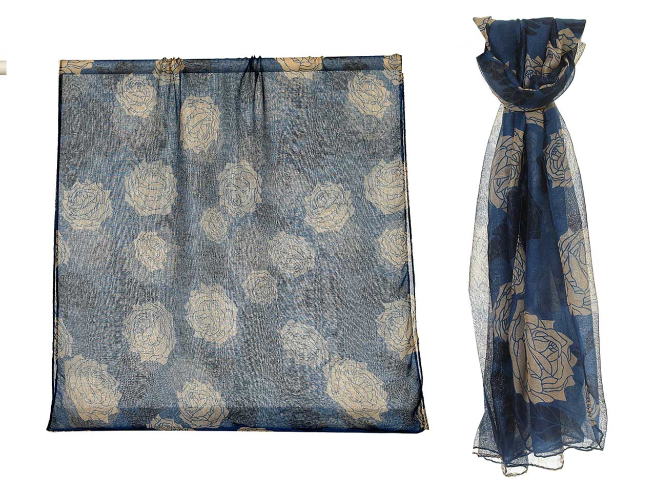 Sciarpa Gai Mattiolo blu e tortora floreale da donna 180x90 cm  Gai Mattiolo