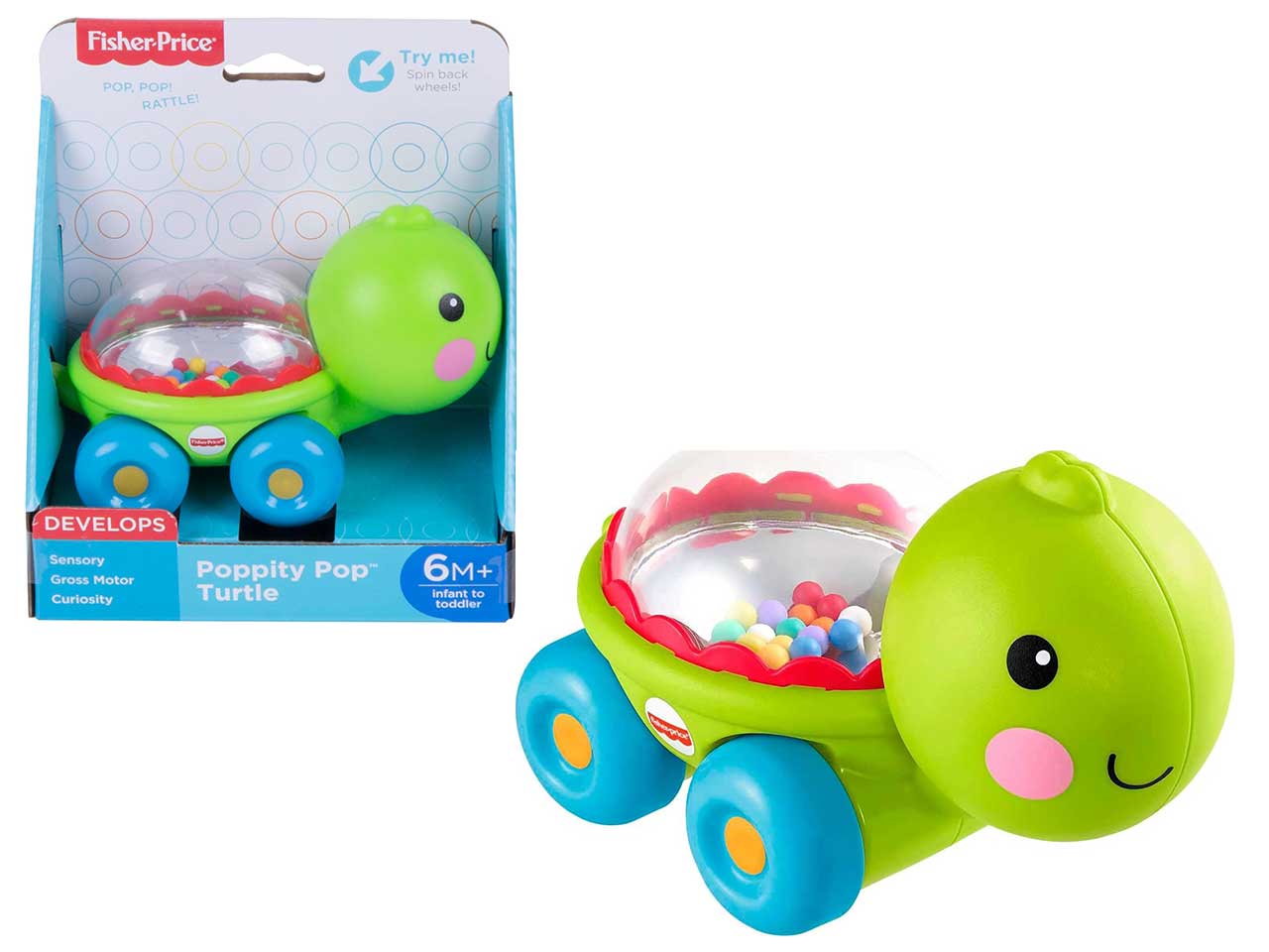 Poppity Pop Turtle, animaletto con palline colorate, per bambini dai 6 mesi +, Fisher Price