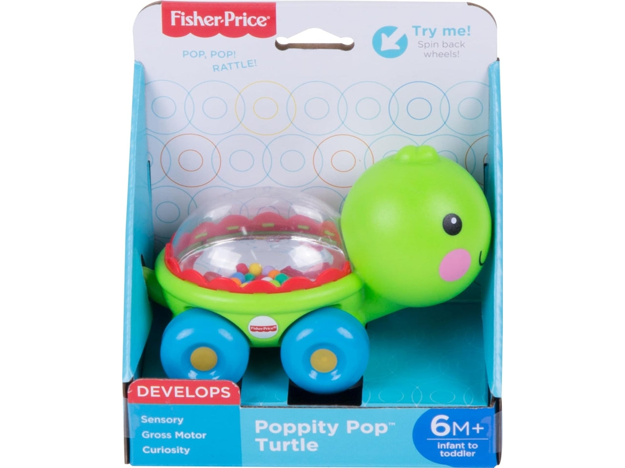 Poppity Pop Turtle, animaletto con palline colorate, per bambini dai 6 mesi +, Fisher Price