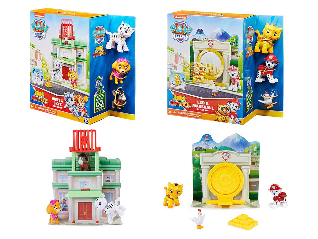 Paw patrol mini playset di salvataggio cat pack con 3 personaggi assortiti