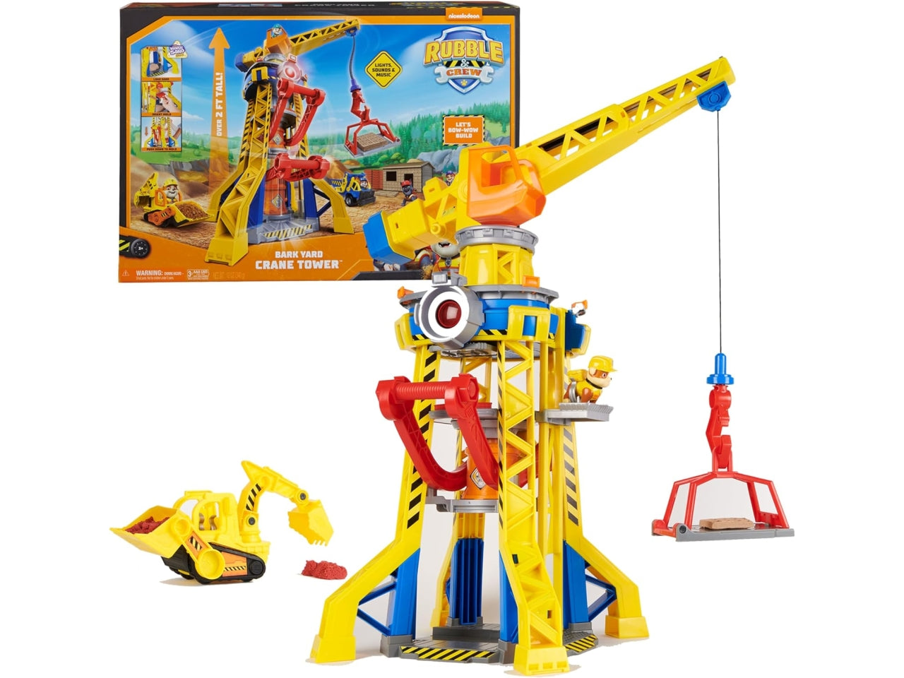 Rubble & Crew, torre del cantiere sonora e luminosa con veicolo, personaggio Rubble e sabbia Kinetic per bambini dai 3+ anni - Spin Master