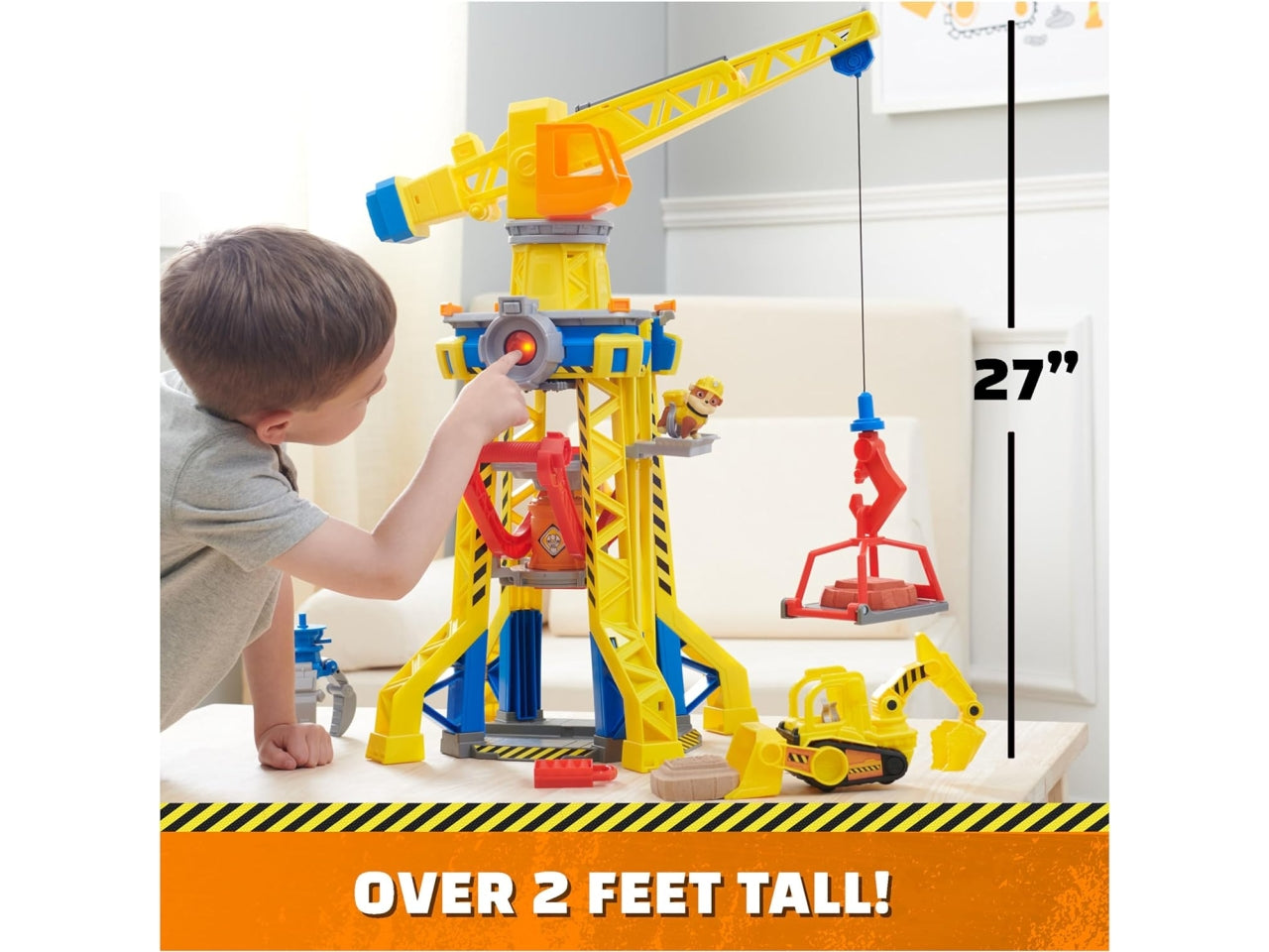 Rubble & Crew, torre del cantiere sonora e luminosa con veicolo, personaggio Rubble e sabbia Kinetic per bambini dai 3+ anni - Spin Master