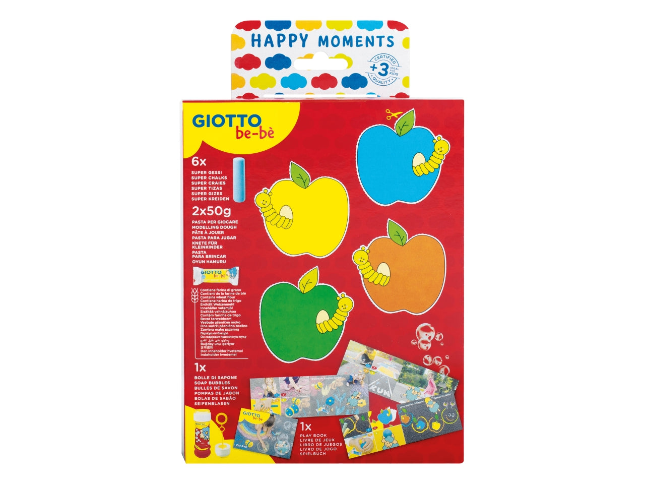 Set Giotto bè-bè Happy Moments con gessi, pasta modellabile per giocare e bolle di sapone - 17x6,5x22 cm - Made in Italy - Fila