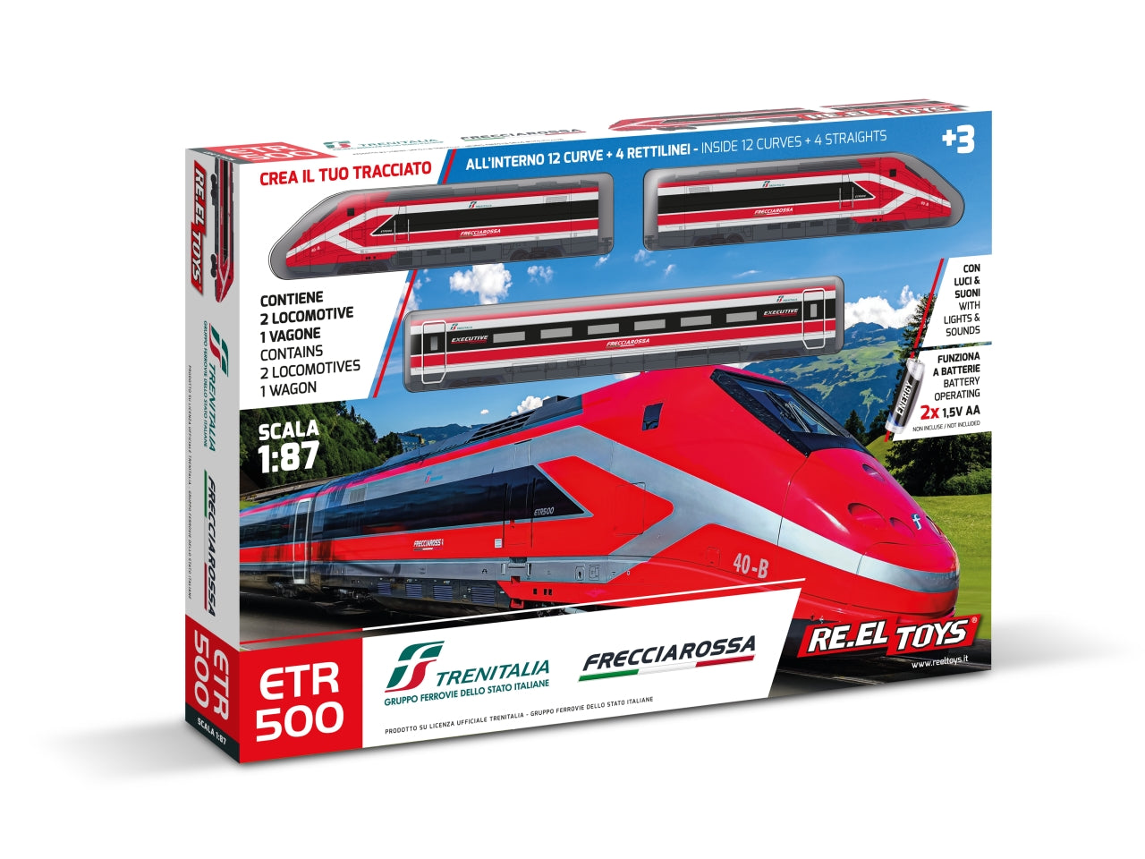 Treno Frecciarossa ETR 500E Rosso e Nero Plastica Scala 1:43 Età 3+ | Re.El.Toys